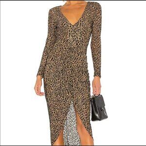 *NWT* BB Dakota Leopard Print Sexy Ruched Midi Dress with Velour Pattern